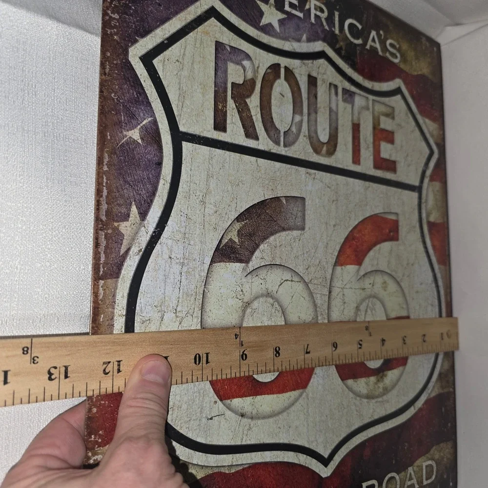 Route 66 Mother Road Metal Sign Vintage American Flag Tin Wall Art 16x12.5